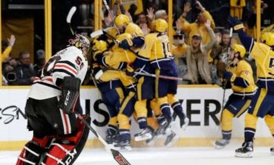 NHL play-off: “Predators” panāk 3:0 vadību sērijā pret “Blackhawks” (VIDEO)