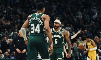 Adetokunbo un Trents tuvu 40 punktiem, “Bucks” iespiež “gāzi grīdā” un svin pirmo uzvaru sērijā