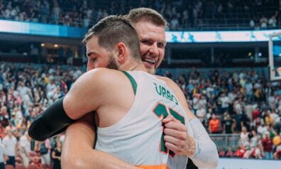 Kristaps Porziņģis un Jons Valančūns