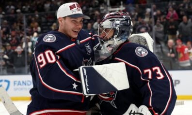 Elvis Merzļikins un Džets Grīvzs