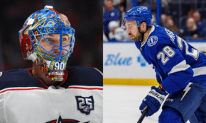 Elvis Merzļikins un Zemgus Girgensons